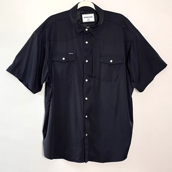 Poncho Outdoors Pearl Snap Shirt Mens XL Black Regular Fit Performance Fishing - Picture 1 of 10